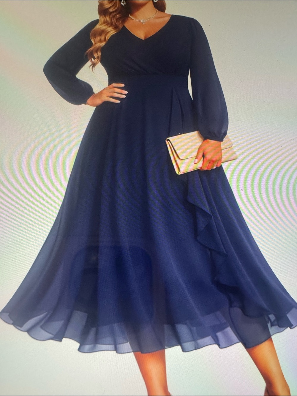 NWT Pinup Couture Navy V‑Neck Long Sleeve Midi Dress 2X Mother of Groom Dress